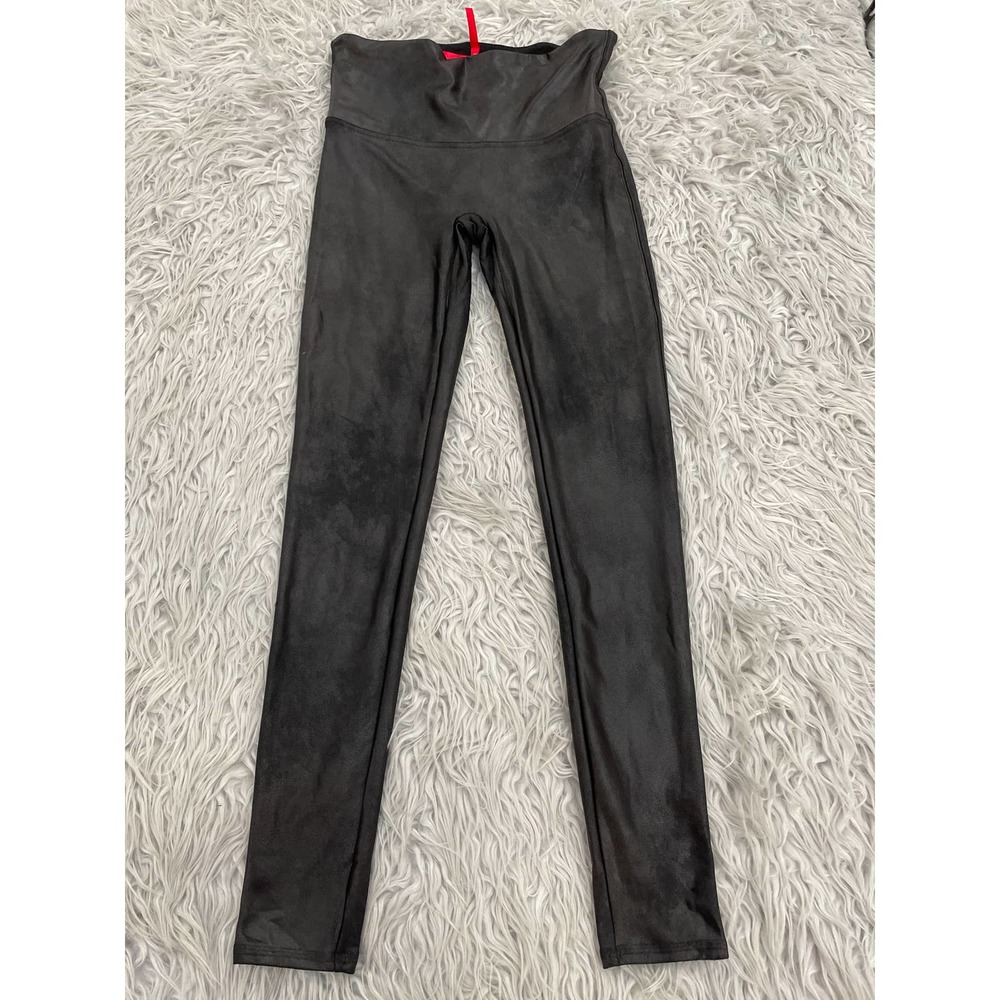 Spanx Faux Leather Moto Leggings Slimming High Rise Sz L Power Waistband 2437
